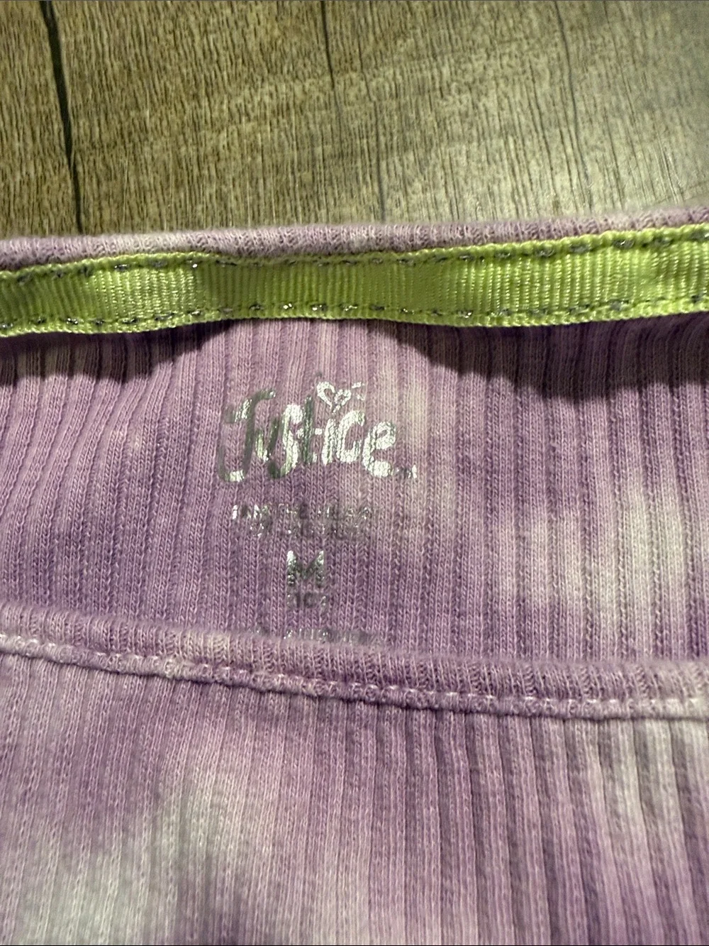 5/$15?Justice Purple and Lime Green Ribbed Top size medium 10